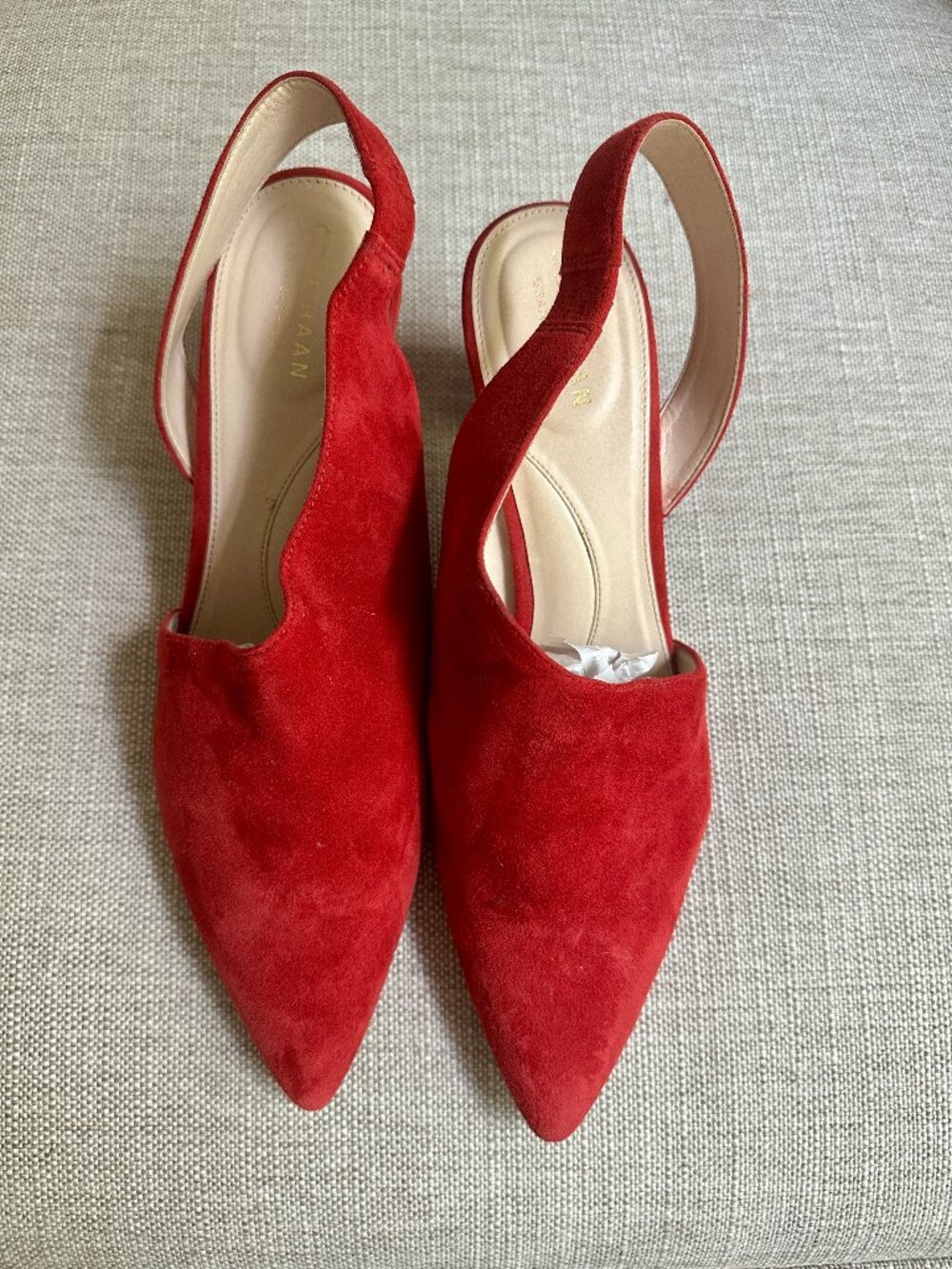 Cole Haan Red Suede Pointed Toe Slingback Block Heel Pumps Sz 8B